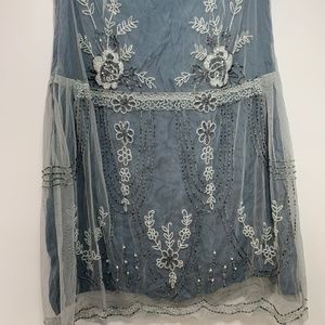 Blue and Grey Sheer panel skirt, beaded